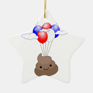 Ornamento De Cerâmica Poo Emoji Voando Com Balões