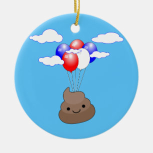 Ornamento De Cerâmica Poo Emoji Voando Com Balões No Céu Azul