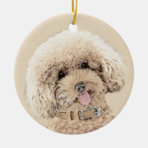 Ornamento De Cerâmica Poodle (Brinquedo, Miniatura) Pintando Arte Cão O