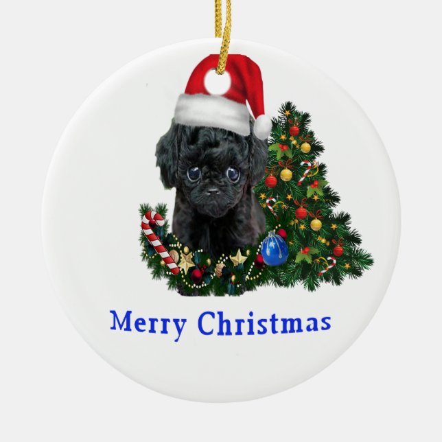 Ornamento De Cerâmica Poodle Christmas (Frente)