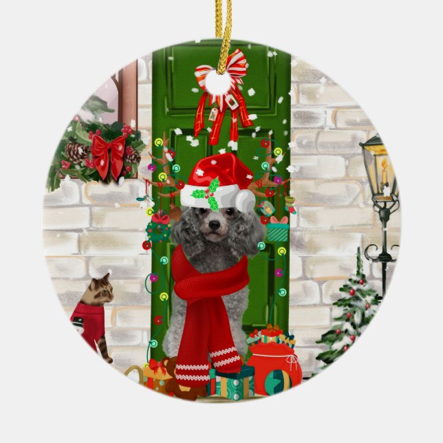 Ornamento De Cerâmica Poodle Christmas (Frente)