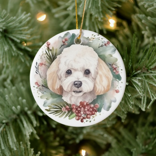 Ornamento De Cerâmica Poodle Christmas Wreath Festivo (Árvore)
