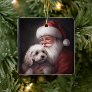 Ornamento De Cerâmica Poodle com Papai Noel Natal Festivo