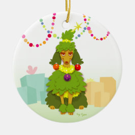 Ornamento De Cerâmica Poodle da Árvore de Natal Engraçado