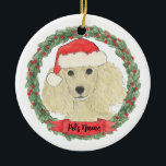 Ornamento De Cerâmica Poodle de Ouro loiro personalizado<br><div class="desc">Faça a lista legal este ano com um ornamento personalizado do seu doce poodle! Para os presentes mais doces,  emparelhe-o com um impressão de arte correspondente ou outro item da minha coleção!</div>