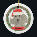 Ornamento De Cerâmica Poodle de Prata de Cinzas Personalizadas<br><div class="desc">Faça a lista legal este ano com um ornamento personalizado da sua doce cinza poodle prateada!</div>