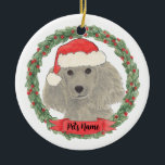 Ornamento De Cerâmica Poodle de Prata de Cinzas Personalizadas<br><div class="desc">Faça a lista legal este ano com um ornamento personalizado da sua doce cinza poodle prateada!</div>