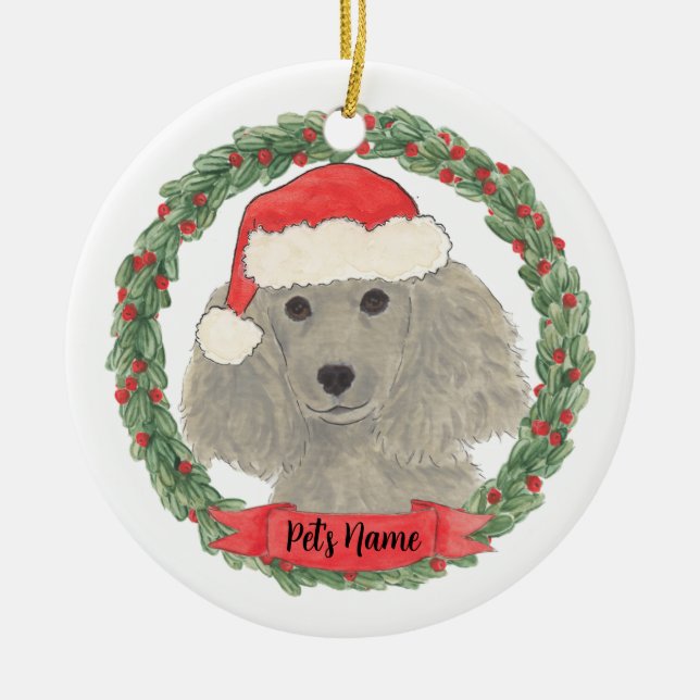 Ornamento De Cerâmica Poodle de Prata de Cinzas Personalizadas (Frente)