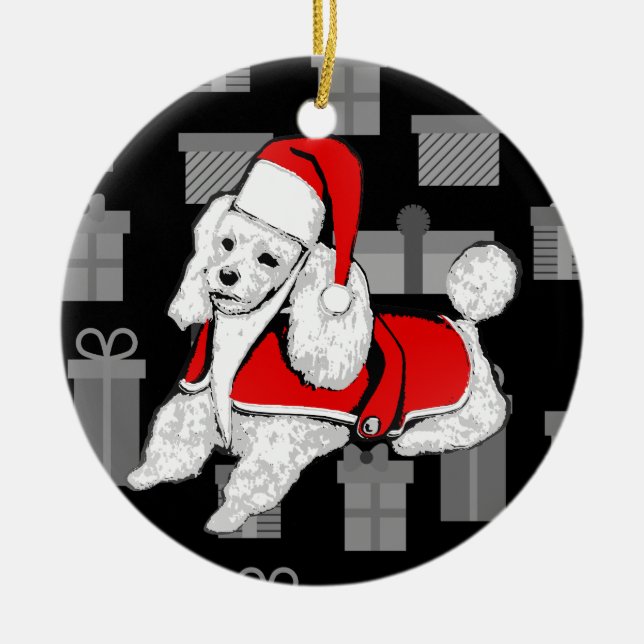 Ornamento De Cerâmica poodle do xmas santa claus (Frente)