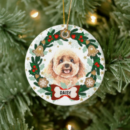 Ornamento De Cerâmica Poodle Dog Christmas Cookie Wreath