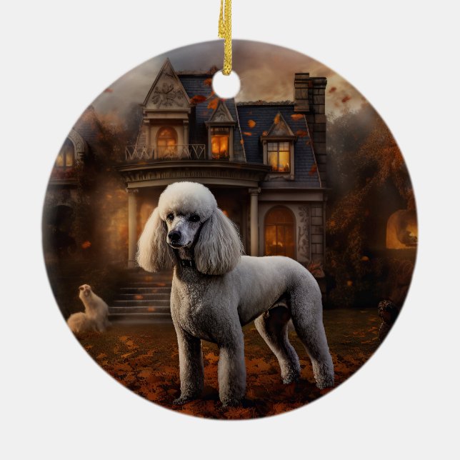 Ornamento De Cerâmica Poodle Halloween Scary (Traseira)