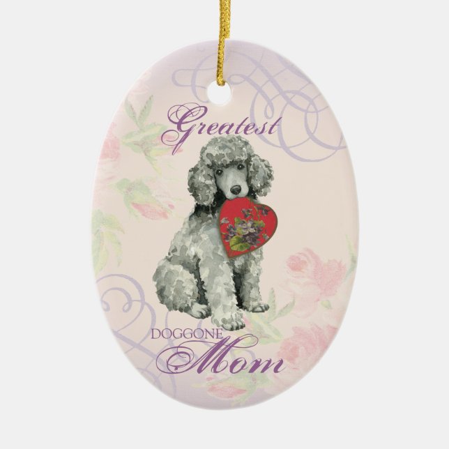 Ornamento De Cerâmica Poodle Heart Mãe Cerâmica (Frente)
