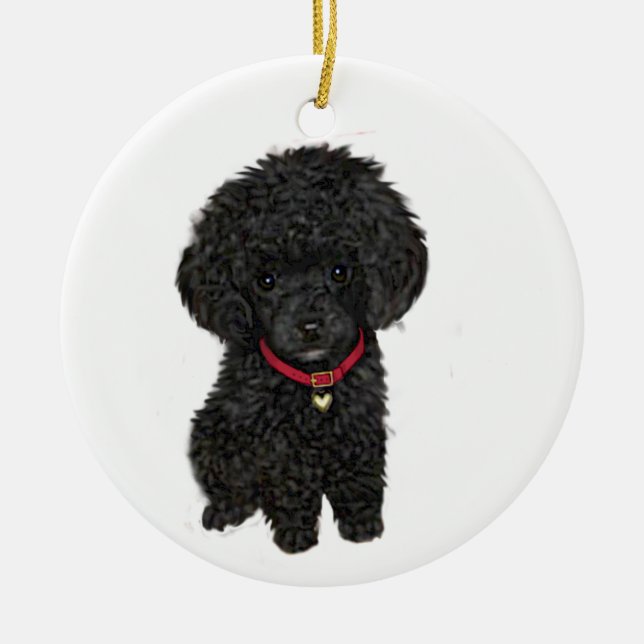 Ornamento De Cerâmica Poodle Miniatura ou Brinquedo - Preto 1 (Frente)