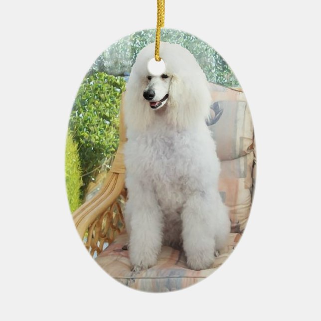 Ornamento De Cerâmica Poodle Padrão Branco (Frente)