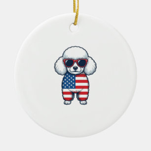 Ornamento De Cerâmica Poodle Patriótico de Óculos de Sol Desenho Vetoria