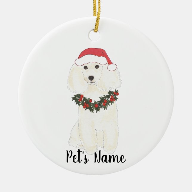 Ornamento De Cerâmica Poodle Personalizado (Branco) (Frente)