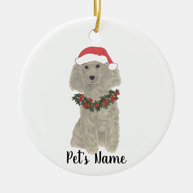 Ornamento De Cerâmica Poodle Personalizado (Prata de Cinza) (Frente)