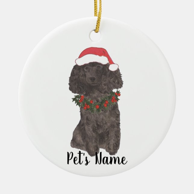 Ornamento De Cerâmica Poodle Personalizado (Preto) (Frente)