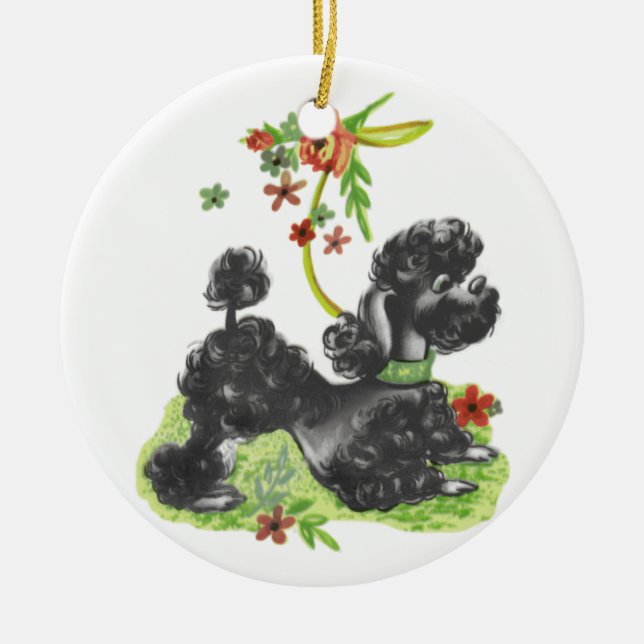 Ornamento De Cerâmica Poodle Preto Cachorro (Frente)