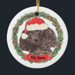 Ornamento De Cerâmica Poodle Preto Personalizado<br><div class="desc">Faça a lista legal este ano com um ornamento personalizado do seu doce poodle!</div>