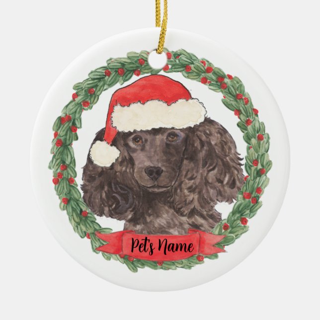 Ornamento De Cerâmica Poodle Preto Personalizado (Frente)