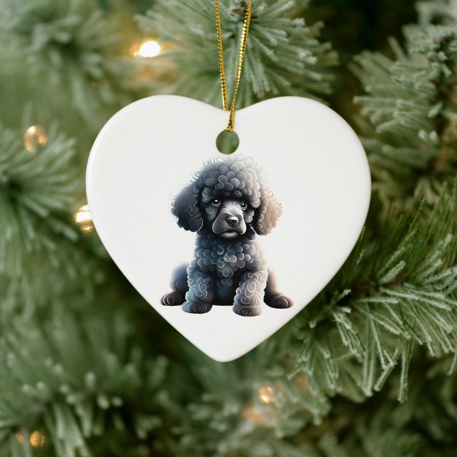 Ornamento De Cerâmica Poodle Puppy Padrão Personalizado (Árvore)