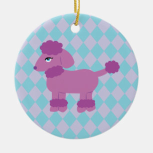Ornamento De Cerâmica Poodle Roxo