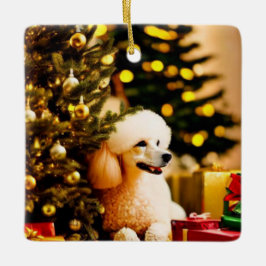 Ornamento De Cerâmica Poodle Under Christmas Tree