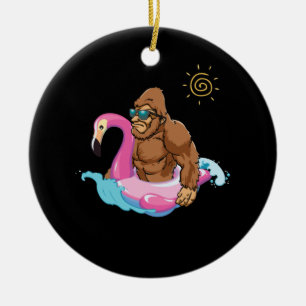 Ornamento De Cerâmica Pool Party Bigfoot Flamingo Sasquatch Pink Float