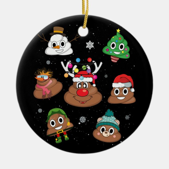 Ornamento De Cerâmica Poop Emoji Christmas Pajama (Frente)
