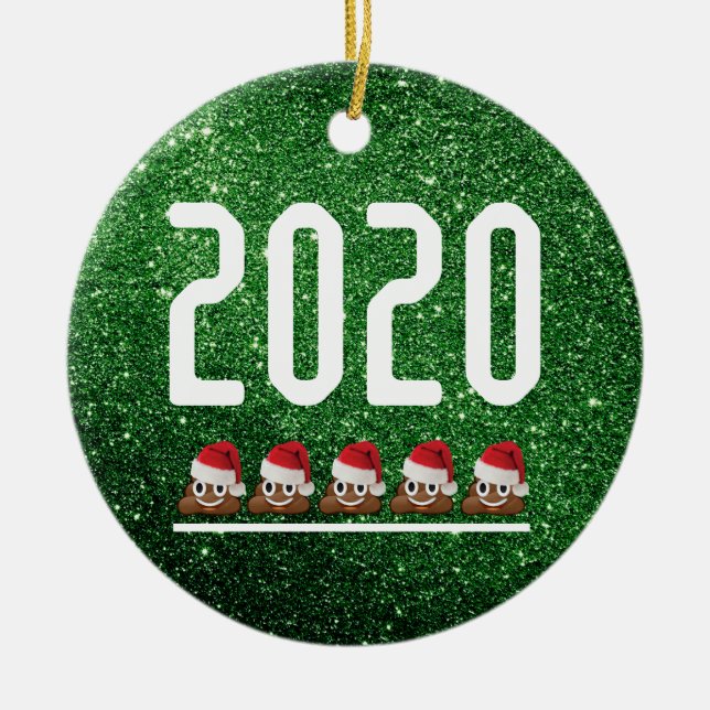 Ornamento De Cerâmica Poop Emoji Papai noel Glitter Verde 2020 Chupa Nat (Frente)