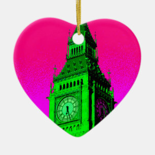 Ornamento De Cerâmica Pop Art Big Ben London Viagem cor-de-rosa verde