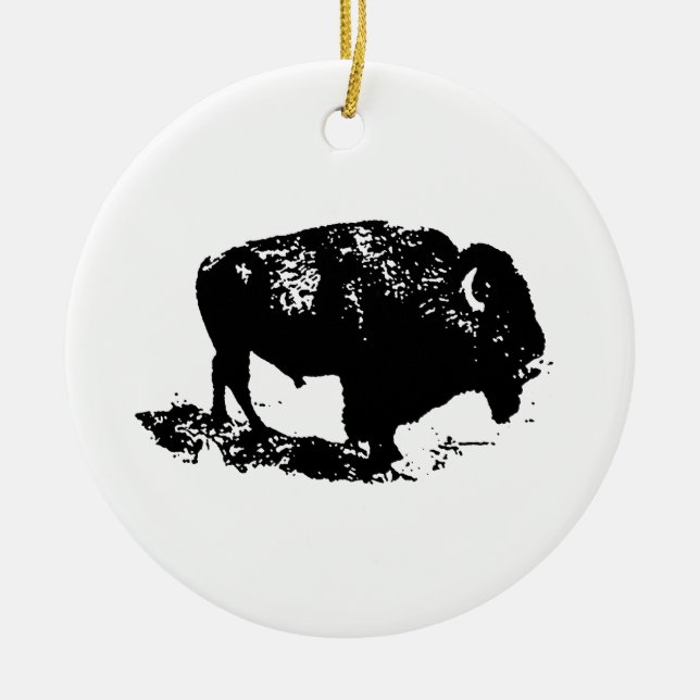 Ornamento De Cerâmica Pop Art Black White Buffalo Bison Silhouette (Frente)