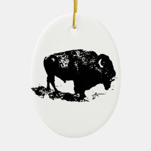 Ornamento De Cerâmica Pop Art Black White Buffalo Bison Silhouette