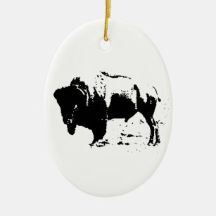Ornamento De Cerâmica Pop Art Black & White Buffalo Silhout