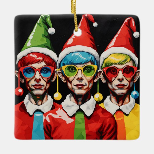 Ornamento De Cerâmica Pop Art Christmas Elves (Frente)