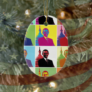 Ornamento De Cerâmica Pop art do presidente Obama