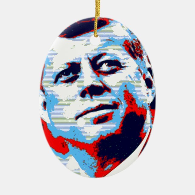 Ornamento De Cerâmica Pop Art JFK John F. Kennedy Red Blue (Frente)