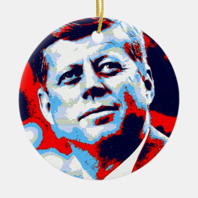 Ornamento De Cerâmica Pop Art JFK John F. Kennedy Red Blue (Frente)
