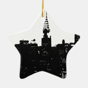 Ornamento De Cerâmica Pop Art New York Silhouette