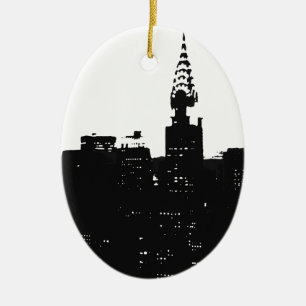 Ornamento De Cerâmica Pop Art New York Silhouette