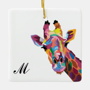 Ornamento De Cerâmica Pop Colorida Art Giraffe Monogrammed