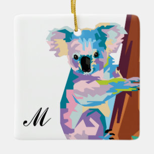 Ornamento De Cerâmica Pop Colorida Art Koala Monogrammed
