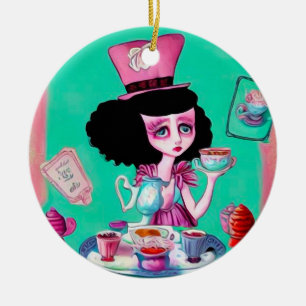 Ornamento De Cerâmica Pop Surrealismo Mad Hatter Girl