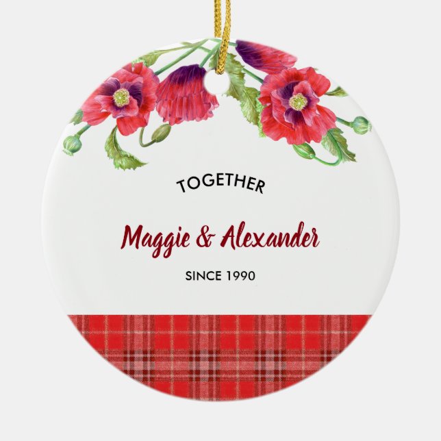 Ornamento De Cerâmica Pópias vermelhas com aquarelas Padrão Floral de Ta (Frente)