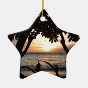Ornamento De Cerâmica Por do sol da praia de Maui Havaí