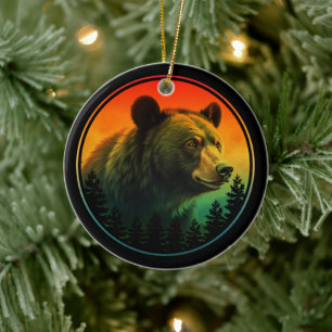 Ornamento De Cerâmica Pôr do sol do urso natureza animal vida selvagem