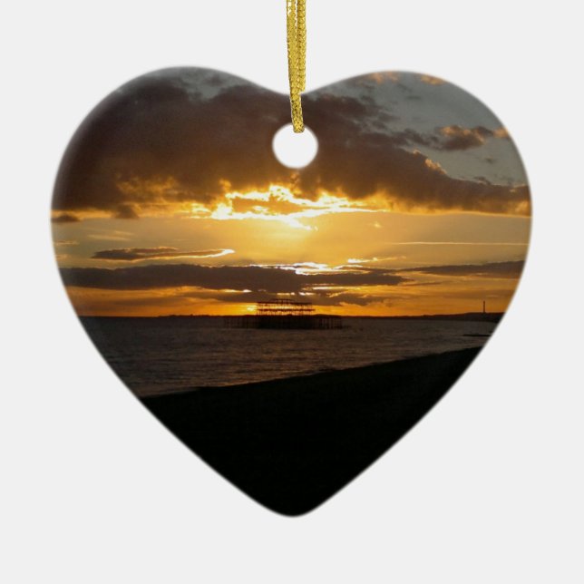 Ornamento De Cerâmica Por do sol na praia de Brigghton (Frente)