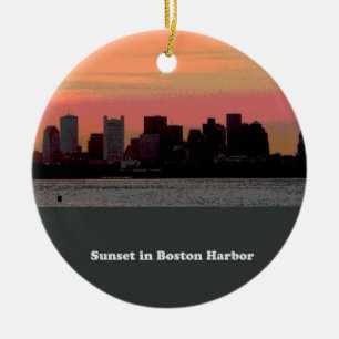 Ornamento De Cerâmica Por do sol no porto de Boston