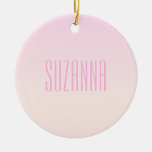 Ornamento De Cerâmica Pôr do sol ombre de rosa para laranja com texto pe